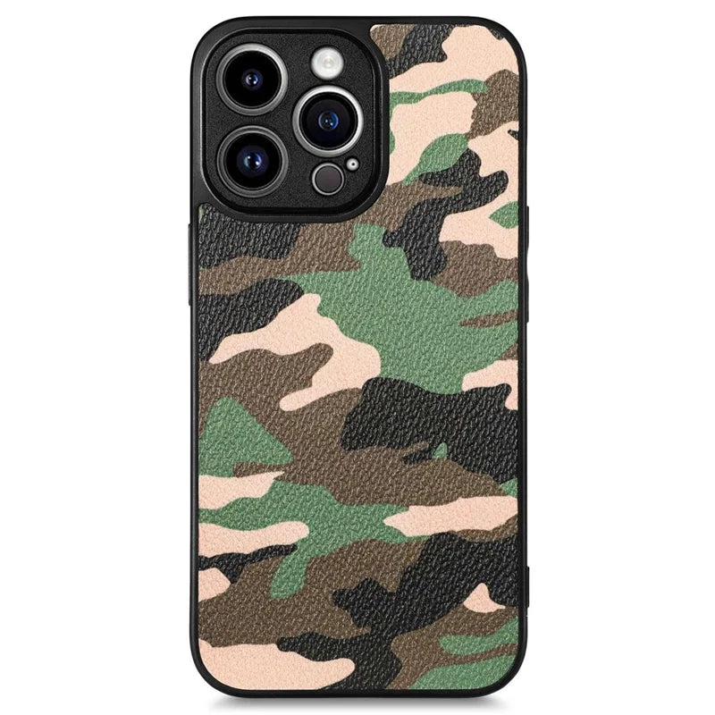 Protective Case for iPhone 14 Pro Max Camouflage Pattern Anti-Drop Phone Case TPU+PU Leather Cover Support Wireless Charging - Green