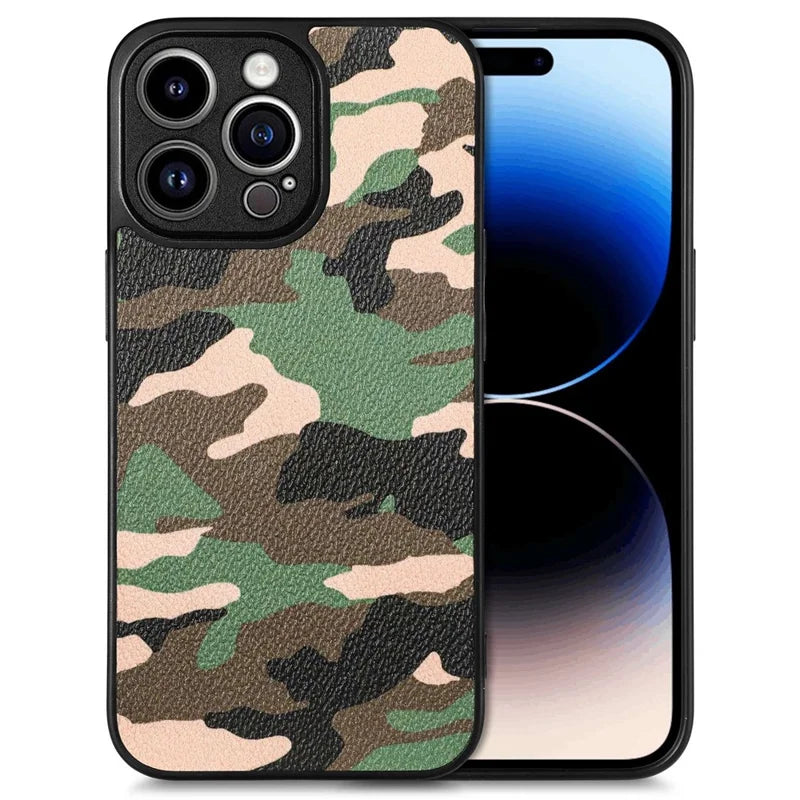Protective Case for iPhone 14 Pro Max Camouflage Pattern Anti-Drop Phone Case TPU+PU Leather Cover Support Wireless Charging - Green