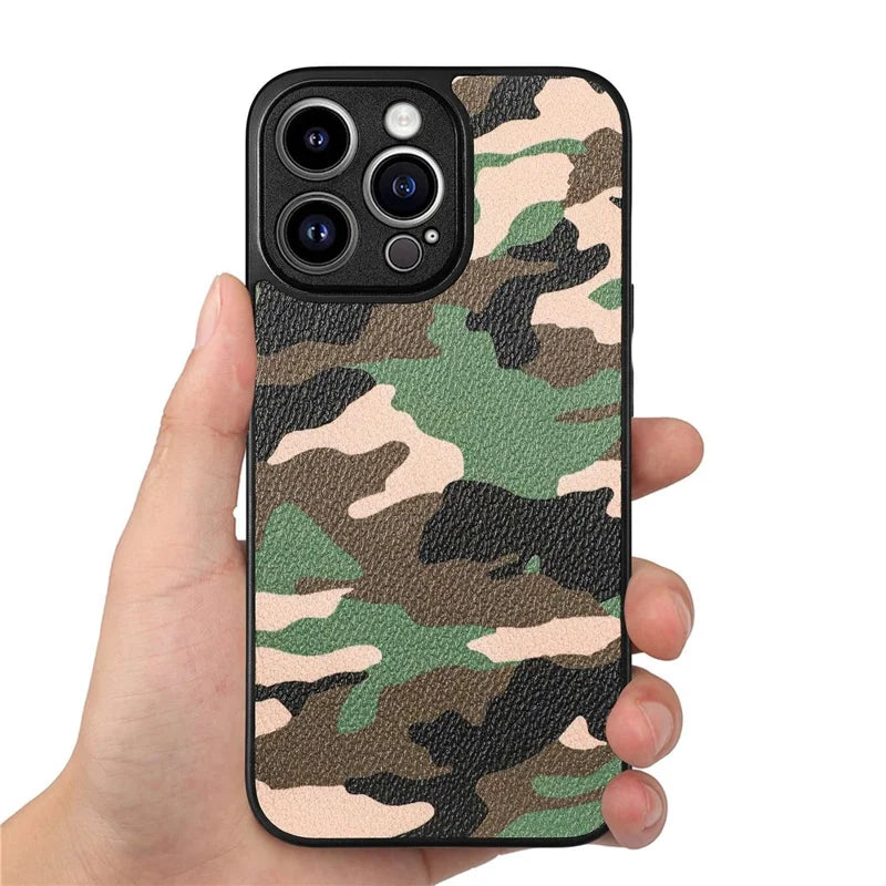 Protective Case for iPhone 14 Pro Max Camouflage Pattern Anti-Drop Phone Case TPU+PU Leather Cover Support Wireless Charging - Green