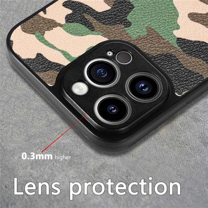 Protective Case for iPhone 14 Pro Max Camouflage Pattern Anti-Drop Phone Case TPU+PU Leather Cover Support Wireless Charging - Green
