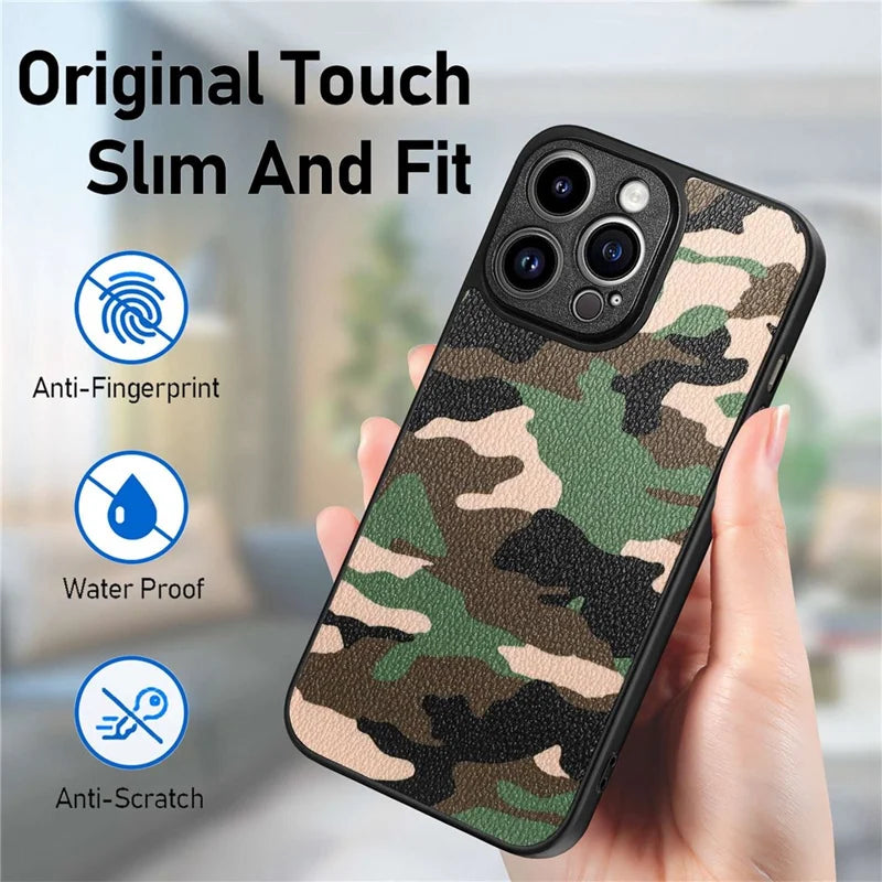 Protective Case for iPhone 14 Pro Max Camouflage Pattern Anti-Drop Phone Case TPU+PU Leather Cover Support Wireless Charging - Green