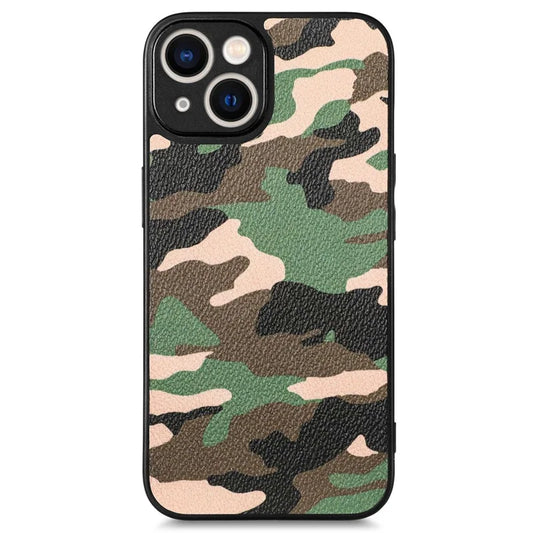 TPU+PU Leather Phone Case for iPhone 14 Plus Camouflage Pattern Shockproof Case Anti-Fall Phone Cover Support Wireless Charging - Green