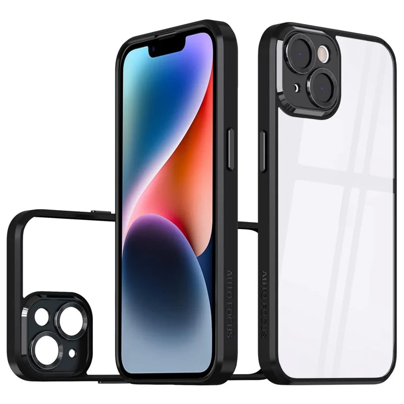 For iPhone 14 Plus Shockproof Phone Cover Precise Cutout Lens Protection Transparent PC + TPU Hybrid Case - Black