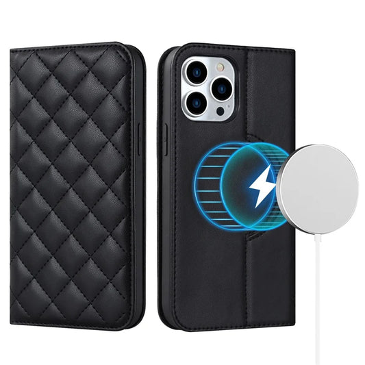 For iPhone 13 Pro 6.1 inch PU Leather Stand Phone Case RFID Blocking Card Holder Cover Compatible with MagSafe - Black