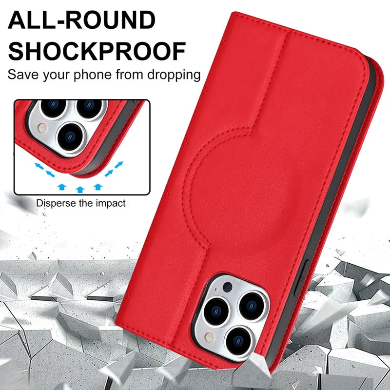 iPhone 14 Pro MagSafe Læder Stand Cover Magnetic RFID Blocking Card Holder – Rød
