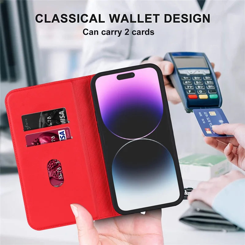 iPhone 14 Pro MagSafe Læder Stand Cover Magnetic RFID Blocking Card Holder – Rød