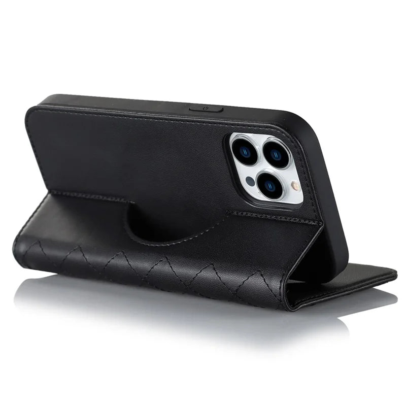 iPhone 14 Pro MagSafe Læder Stand Cover Magnetic RFID Blocking Card Holder – Sort
