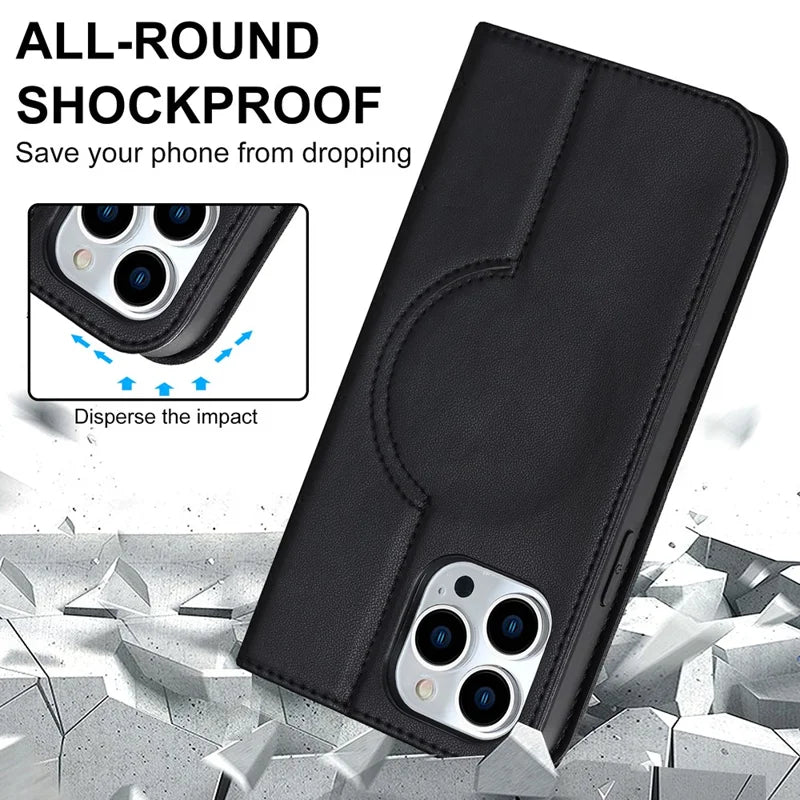 iPhone 14 Pro MagSafe Læder Stand Cover Magnetic RFID Blocking Card Holder – Sort