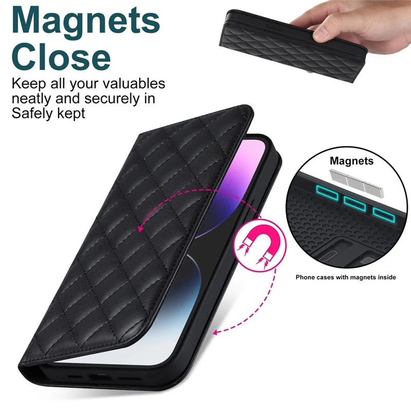 iPhone 14 Pro MagSafe Læder Stand Cover Magnetic RFID Blocking Card Holder – Sort