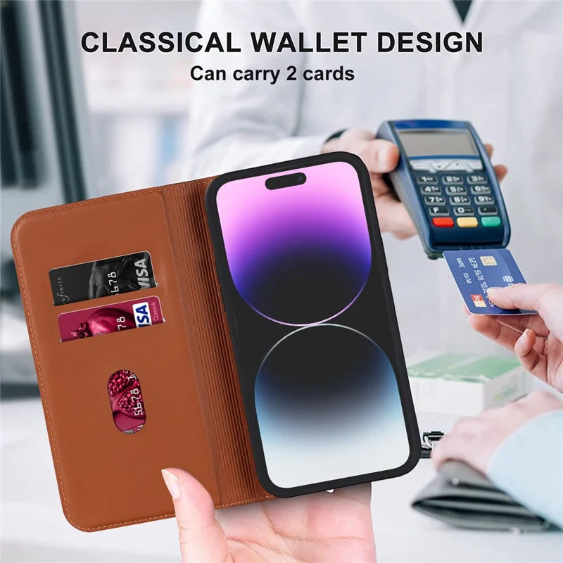 iPhone 14 Pro MagSafe Læder Stand Cover Magnetic RFID Blocking Card Holder – Brun