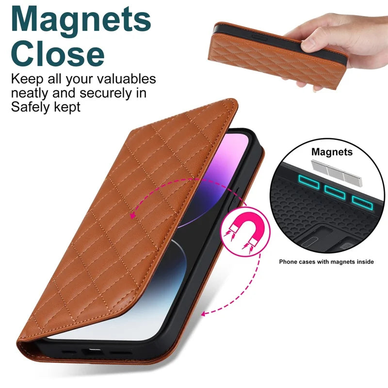 iPhone 14 Pro MagSafe Læder Stand Cover Magnetic RFID Blocking Card Holder – Brun