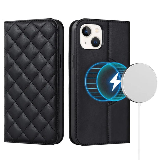 Phone Leather Case for iPhone 14 Plus Stand RFID Blocking Card Holder Phone Cover Compatible with MagSafe - Black