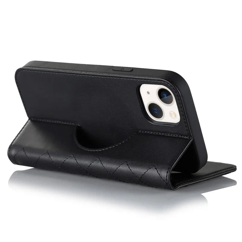 iPhone 14 Plus MagSafe Læder Stand Cover RFID Blocking Card Holder – Sort
