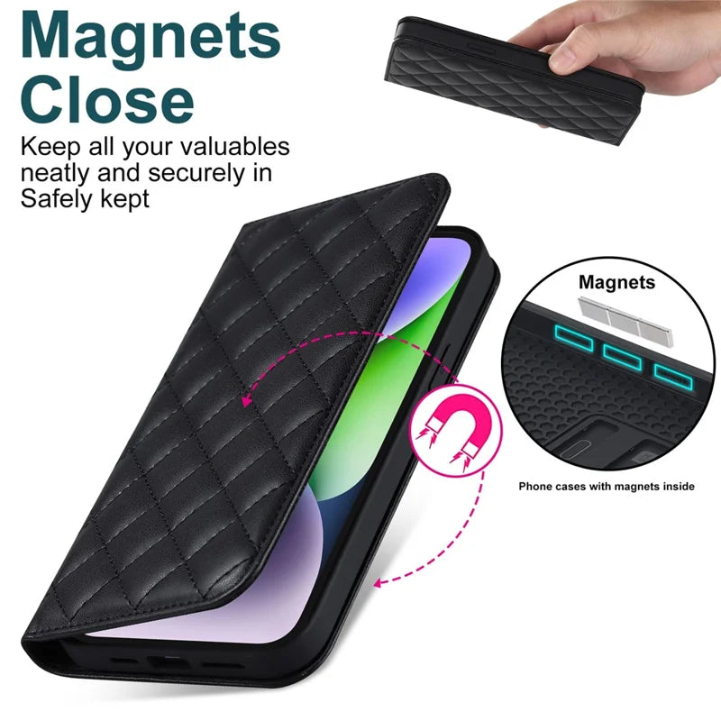 iPhone 14 Plus MagSafe Læder Stand Cover RFID Blocking Card Holder – Sort