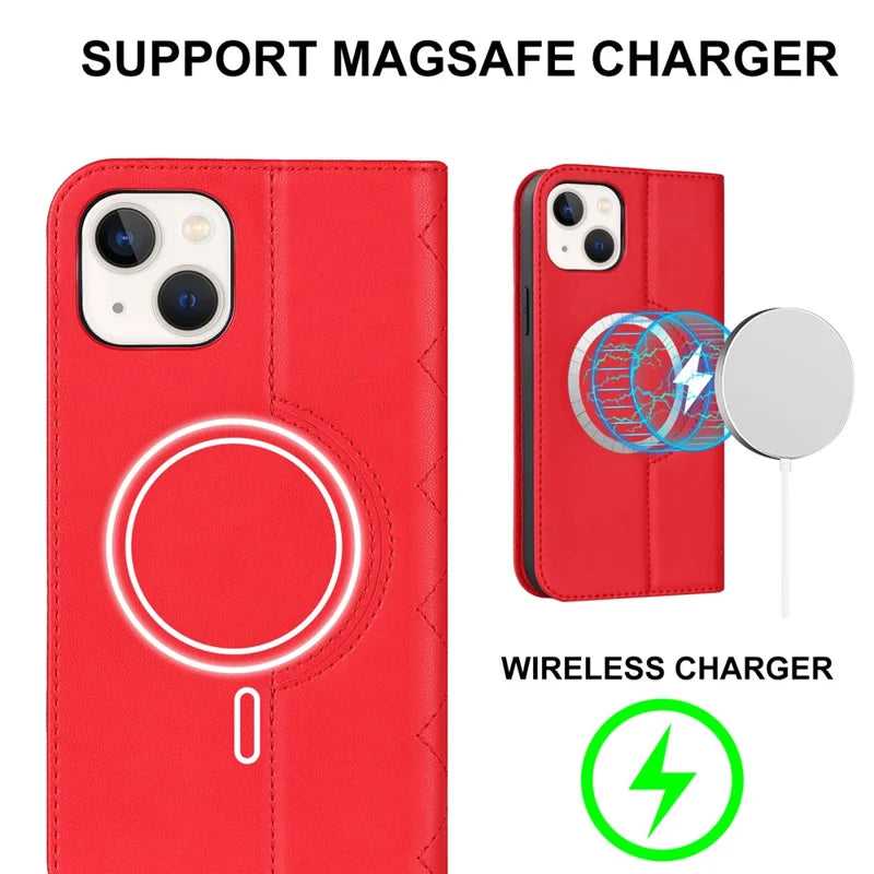 iPhone 14 Plus Wallet Flip Cover MagS RFID Block S – Lilla