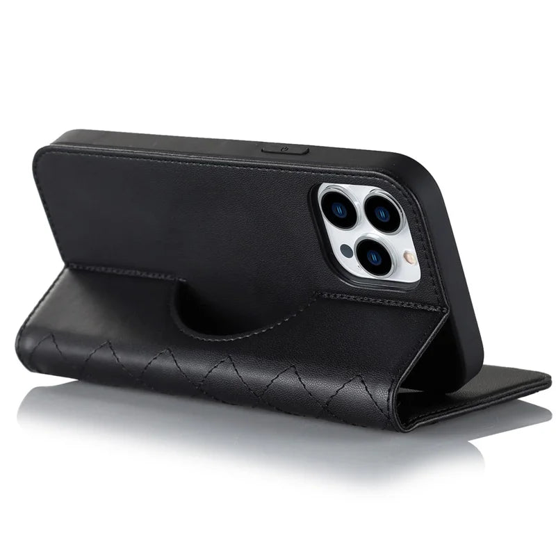 For iPhone 12 Pro Max 6.7 inch Phone Stand Case PU Leather RFID Blocking Card Holder Phone Cover Compatible with MagSafe - Black