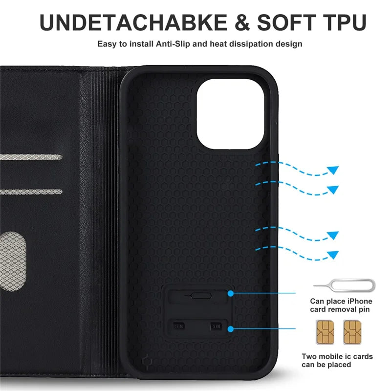 For iPhone 12 Pro Max 6.7 inch Phone Stand Case PU Leather RFID Blocking Card Holder Phone Cover Compatible with MagSafe - Black