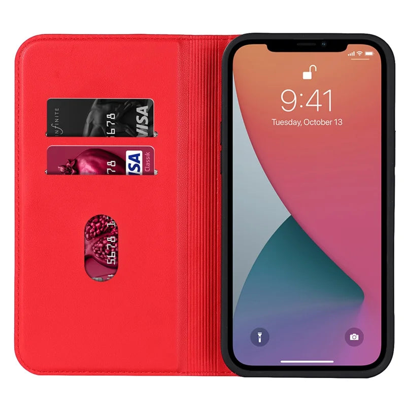 For iPhone 12 Pro Max 6.7 inch Phone Stand Case PU Leather RFID Blocking Card Holder Phone Cover Compatible with MagSafe - Red