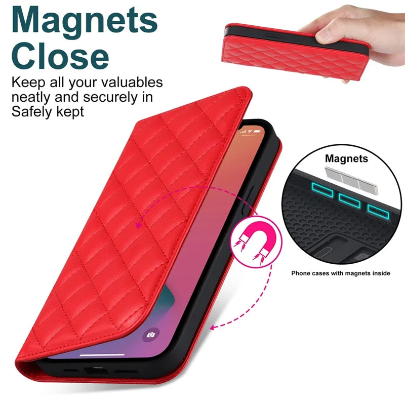 iPhone 12 Pro Max MagSafe PU Stand Cover RFID Blocking Card Holder – Rød