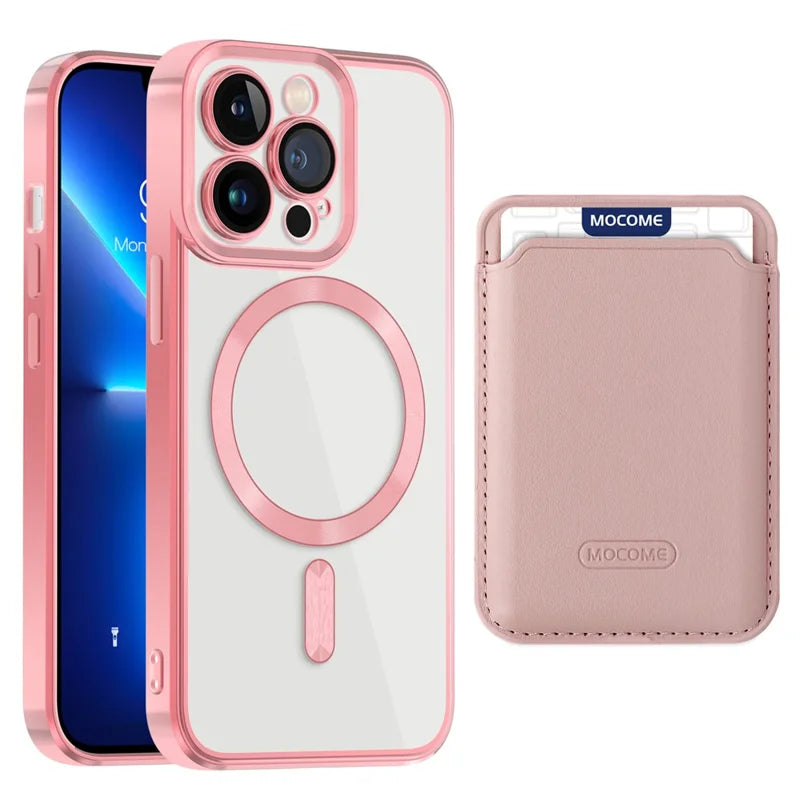 CD Texture Phone Cover for iPhone 13 Pro 6.1 inch TPU + PC Case Compatible with MagSafe with Card Bag - Pink