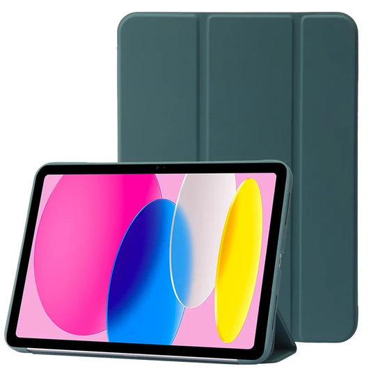 For iPad 10.9 (2022) Three-fold Stand PU Leather + Silicone Cover Tablet Anti-drop Shockproof Case - Blackish Green