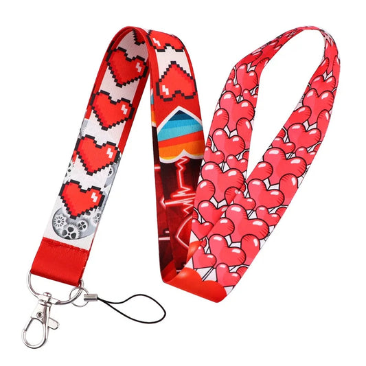 Universal Phone Lanyard Neck Strap ID Badge Card Holder Keychain Heart Pattern Strap Rope - AL426-2