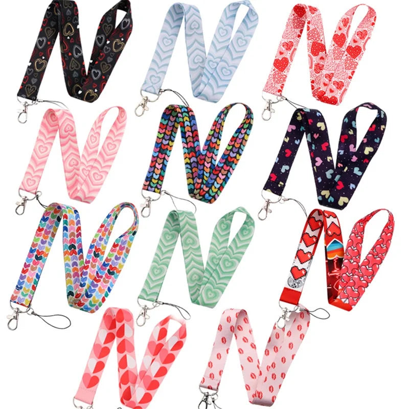 Universal Phone Lanyard Neck Strap ID Badge Card Holder Keychain Heart Pattern Strap Rope - AL426-2