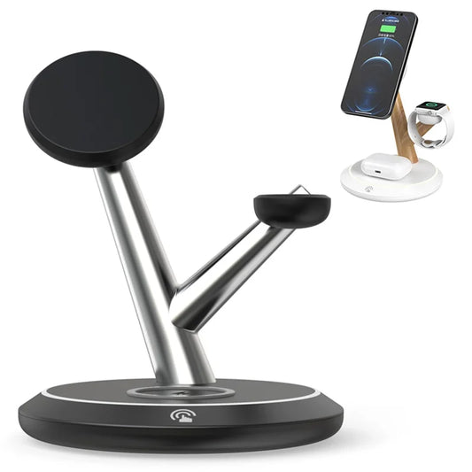 Trådløs oplader i træ, silver