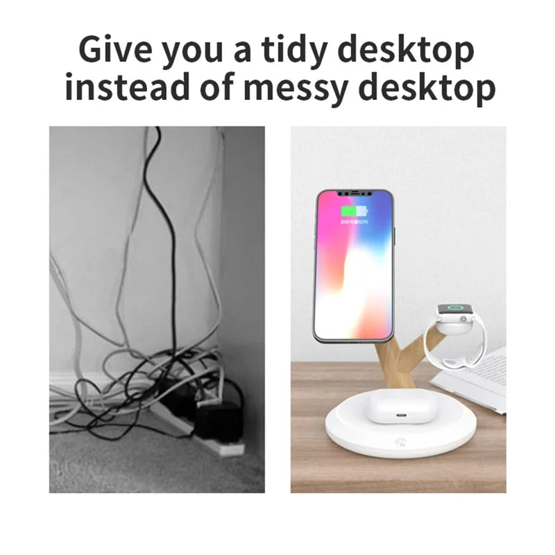 Trådløs oplader i træ, silver