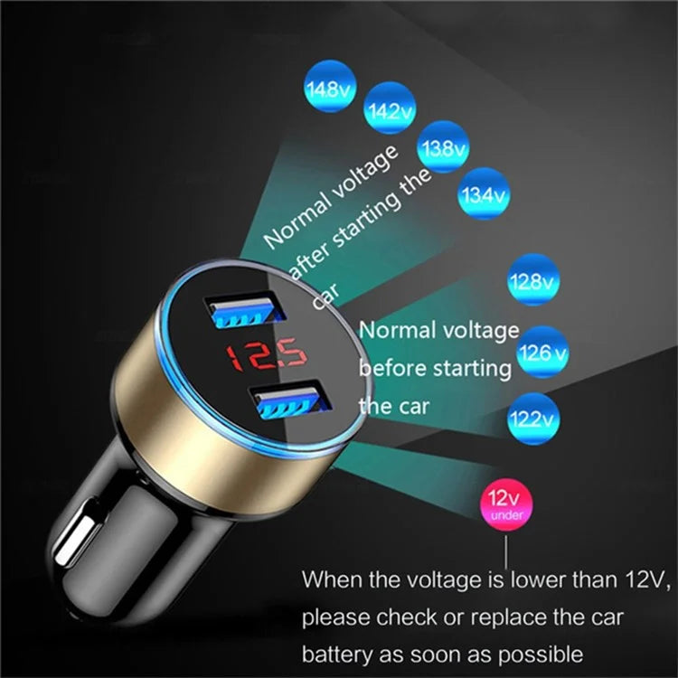 3.1A Fast Charging Dual USB Ports Cigarette Lighter Car Charger for 12V/24V Vehicles - Black