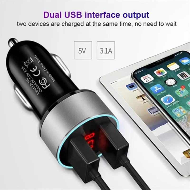 3.1A Fast Charging Dual USB Ports Cigarette Lighter Car Charger for 12V/24V Vehicles - Blue