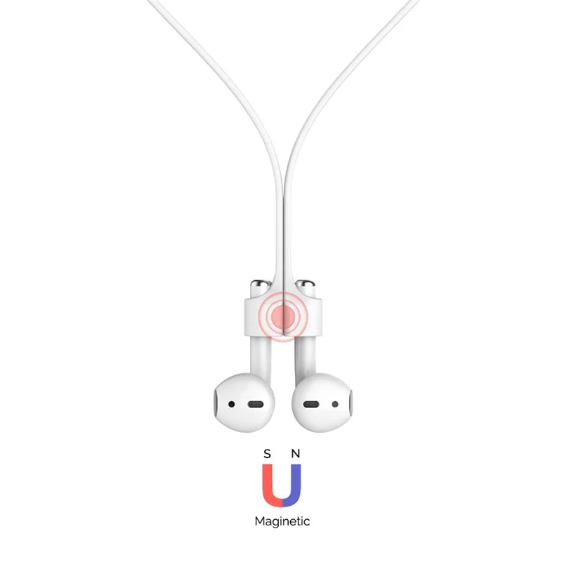 AHASTYLE PT74 For AirPods Silicone Magnetic Suction Anti-lost Rope Earphone Neck Lanyard - White