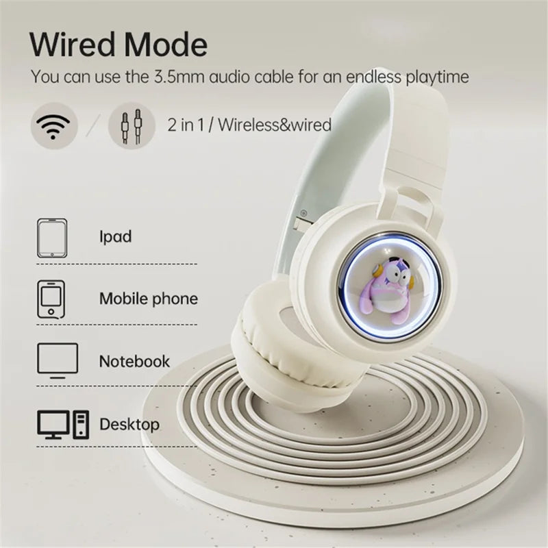 FINGERTIME Q1 BT5.3 Space Capsule Wireless Headset with Breathing Light Bluetooth Headphone for Kids - White