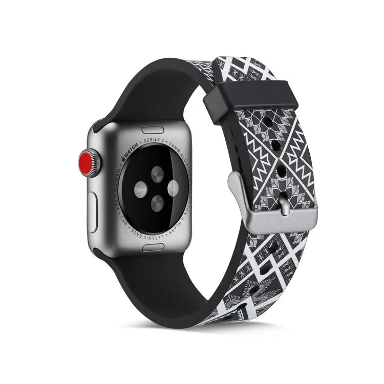Apple Watch urrem 42/44mm. Silicone  Sort/Hvid mønstret