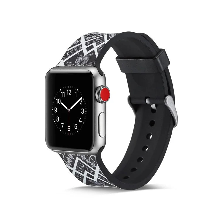 Apple Watch Rem i Silicone 42/44 mm – Sort/Hvid Mønster