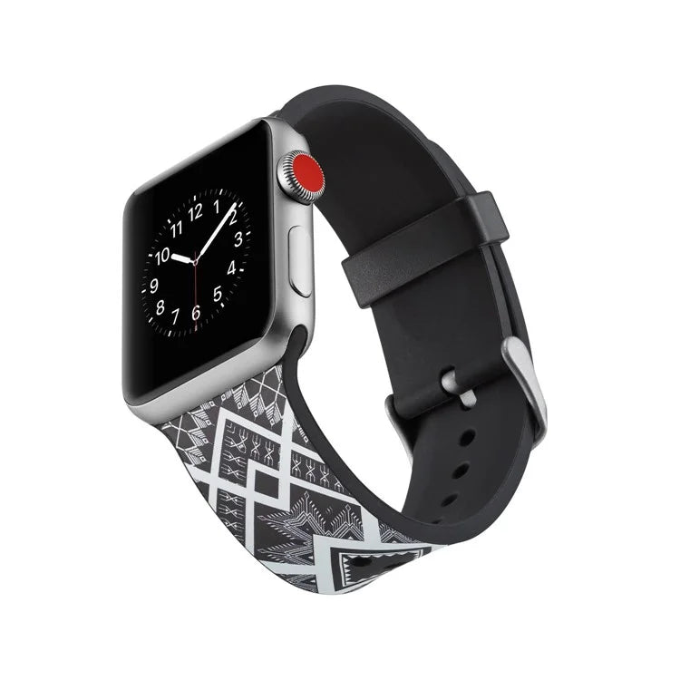 Apple Watch Rem i Silicone 42/44 mm – Sort/Hvid Mønster