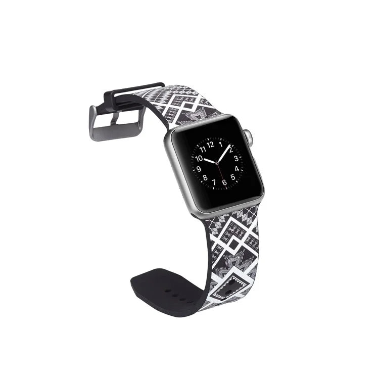 Apple Watch Rem i Silicone 42/44 mm – Sort/Hvid Mønster