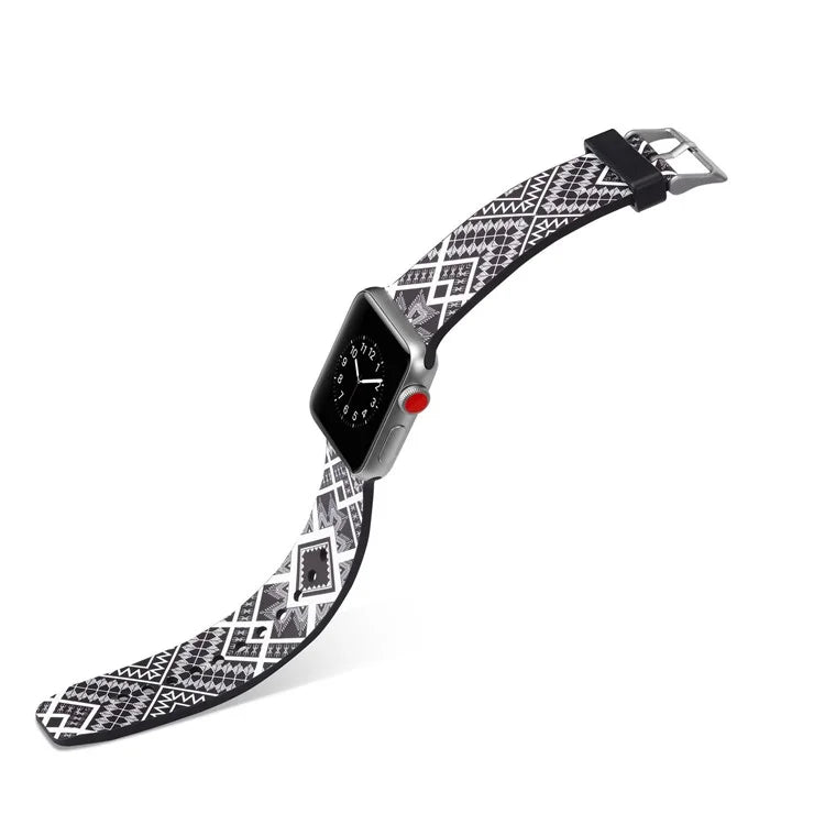 Apple Watch Rem i Silicone 42/44 mm – Sort/Hvid Mønster