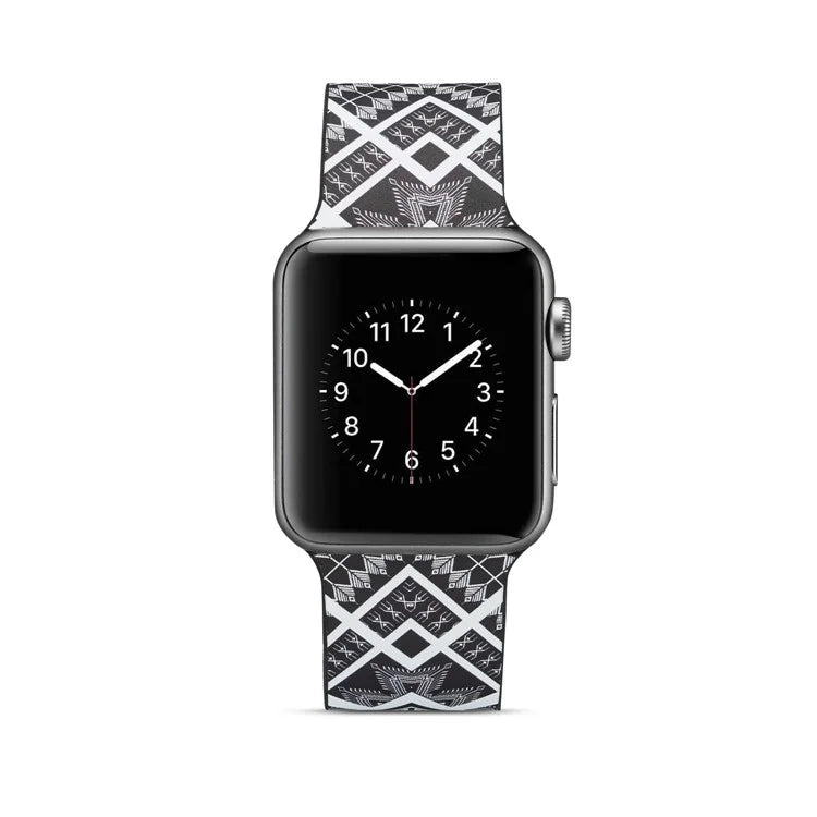 Apple Watch Rem i Silicone 42/44 mm – Sort/Hvid Mønster