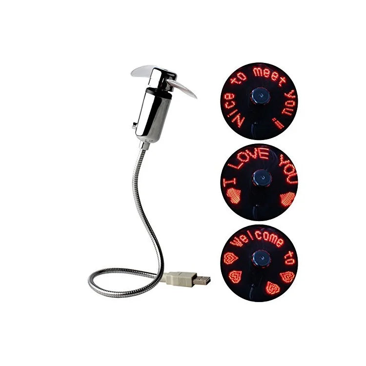 USB Mini FAN. med LED Lys der viser tekst.