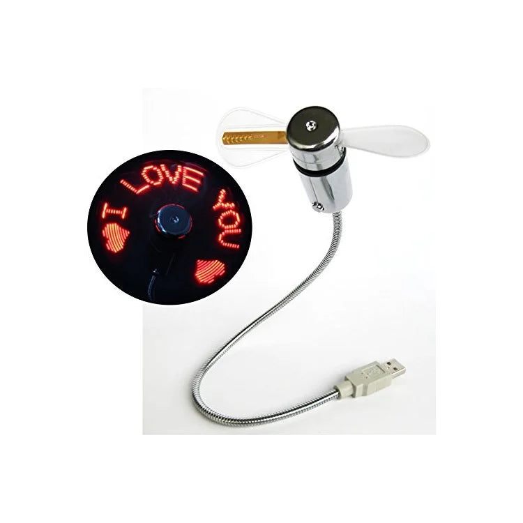 USB Mini FAN. med LED Lys der viser tekst.