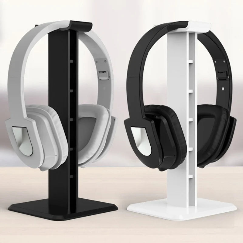 Plastic Holder Stand Stable Desktop Bracket with Sticker for Wired or Wireless Gaming Headset - Black