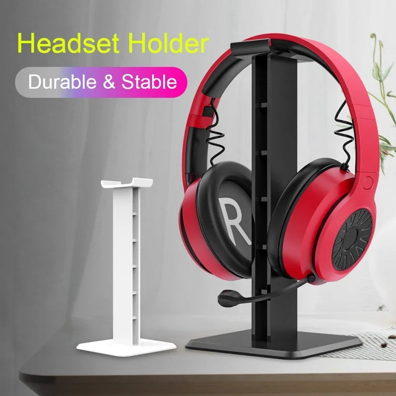 Plastic Holder Stand Stable Desktop Bracket with Sticker for Wired or Wireless Gaming Headset - Black