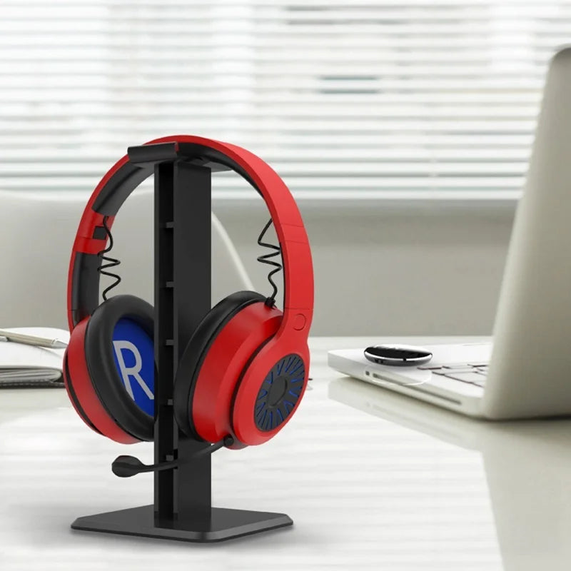 Plastic Holder Stand Stable Desktop Bracket with Sticker for Wired or Wireless Gaming Headset - Black