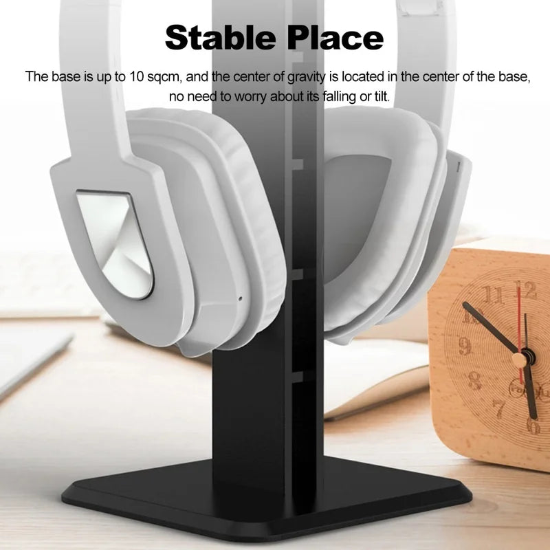 Plastic Holder Stand Stable Desktop Bracket with Sticker for Wired or Wireless Gaming Headset - Black