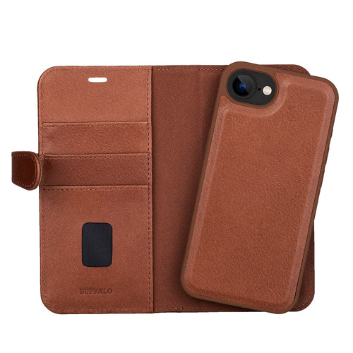 iPhone 16e / 17e Læder Wallet Flip Cover MagSeries med kortholder – Brun – Buffalo