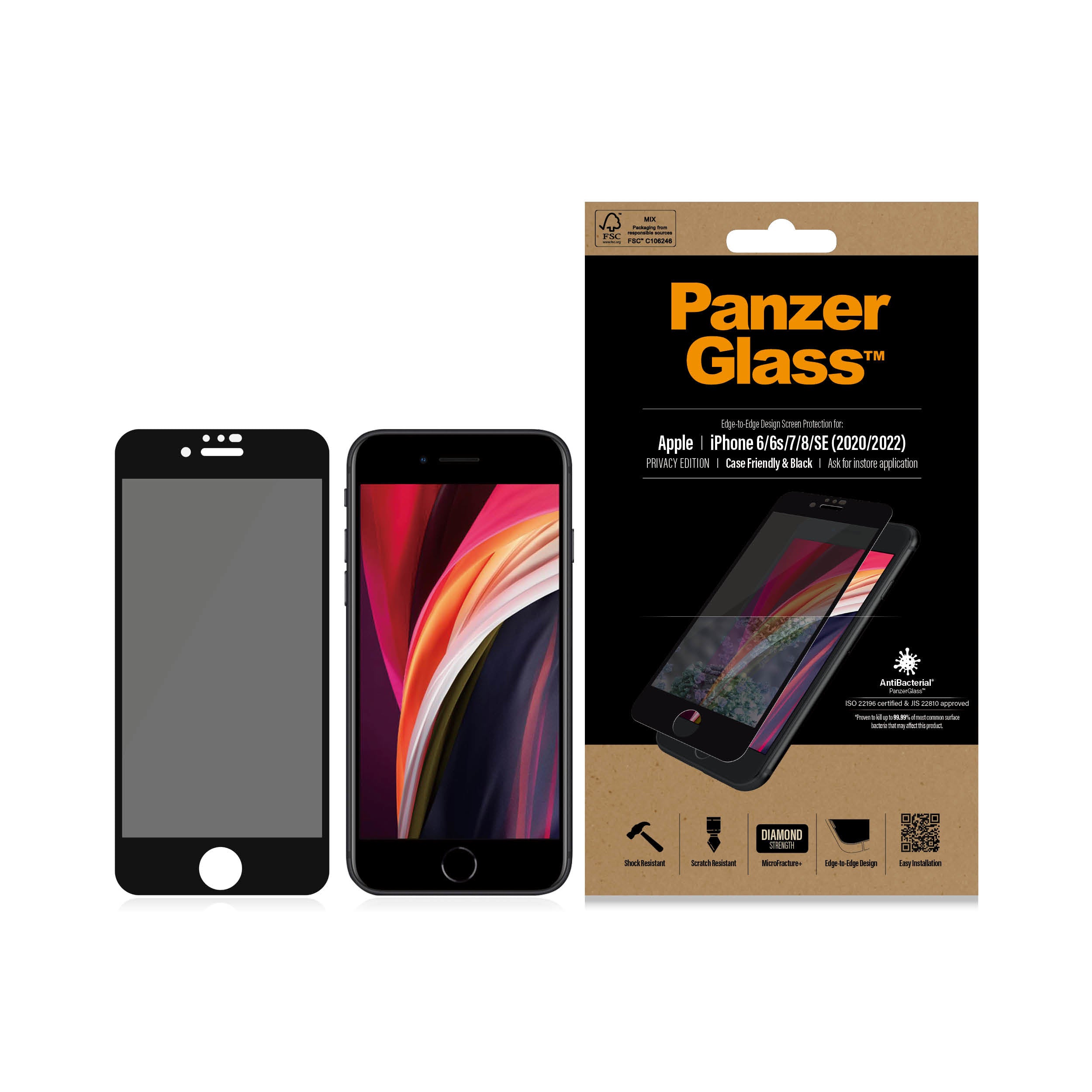 PanzerGlass iPhone SE (2020)/8/7/6 Case Friendly Privacy, Bl - billede 3