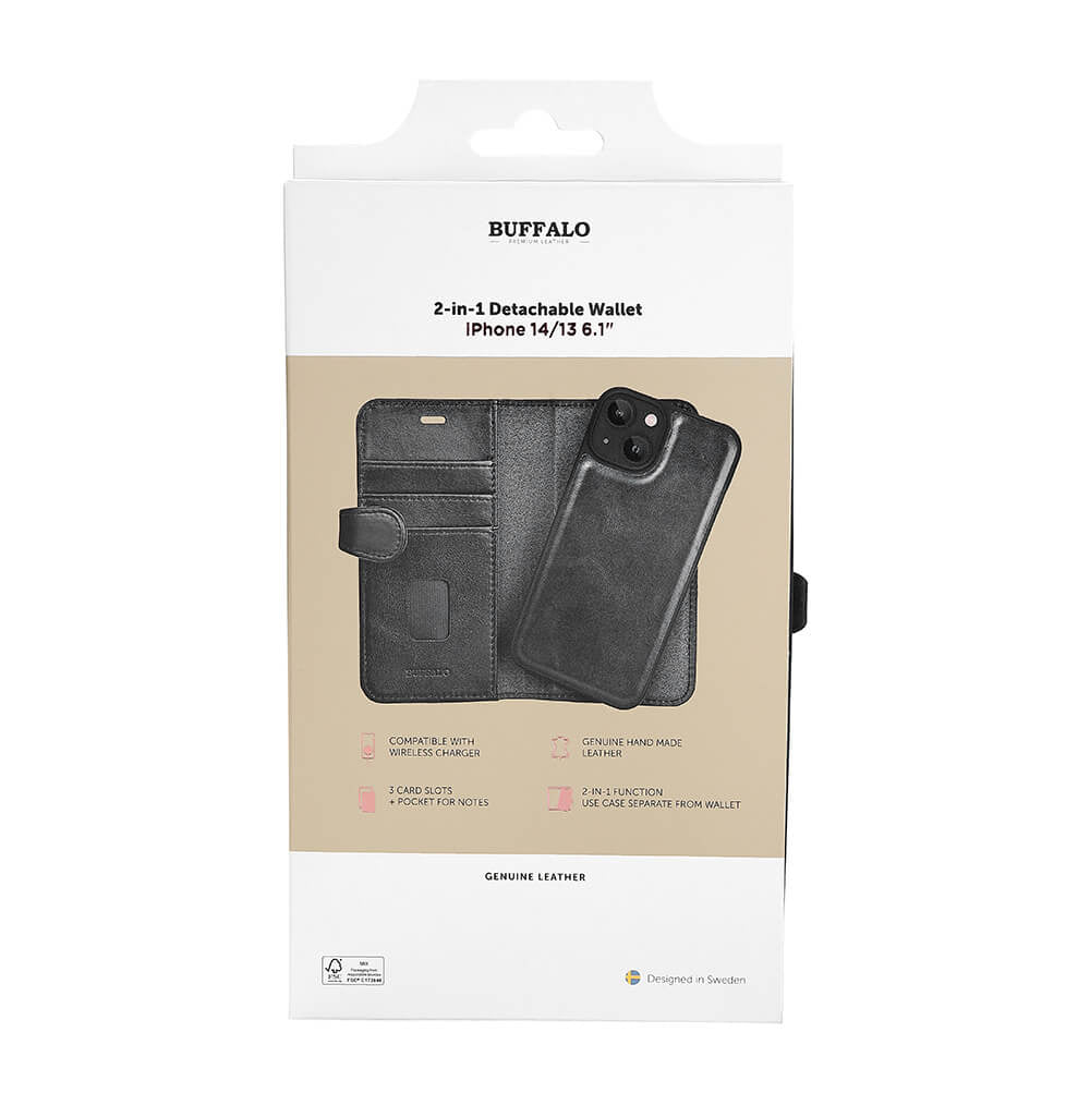 iPhone 13/14/15 Wallet Flip Cover 2in1 3 card – Sort – Buffalo - billede 2