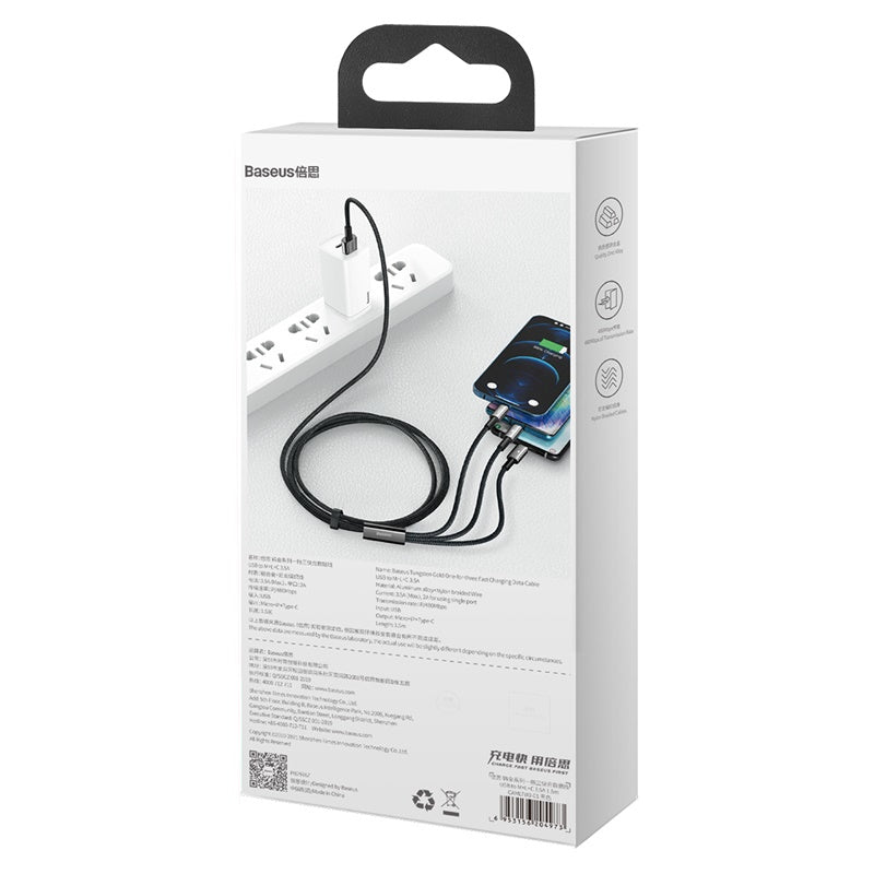 Baseus cable 3in1 Tungsten USB - micro USB + Lightning + USB-C 1,5m 3,5A black - billede 11