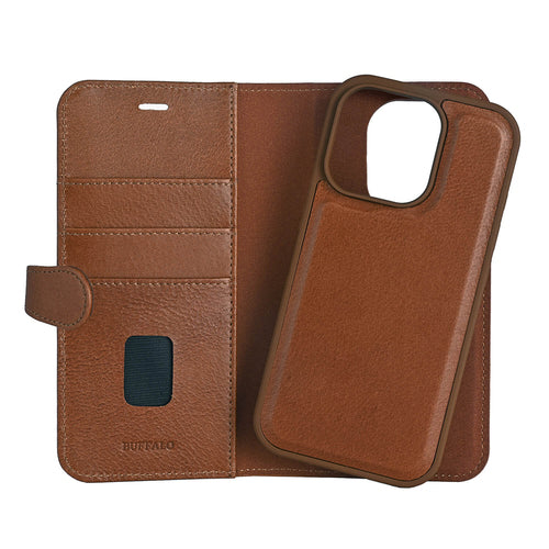 iPhone 16 Pro Læder Wallet Flip Cover 2 i 1 – Brun – Buffalo